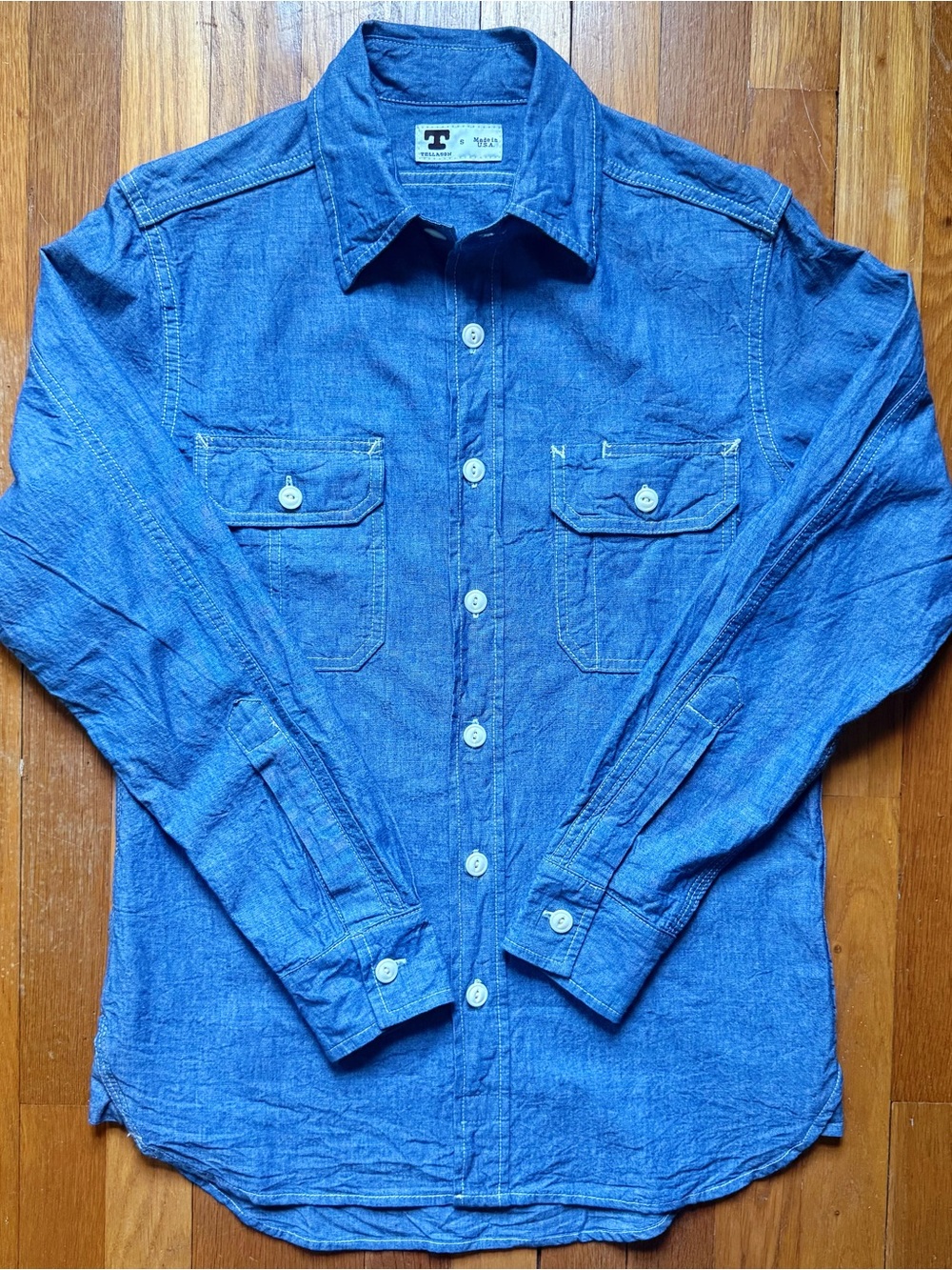 Tellason Clampdown Chambray Denim Button Up Work Shirt